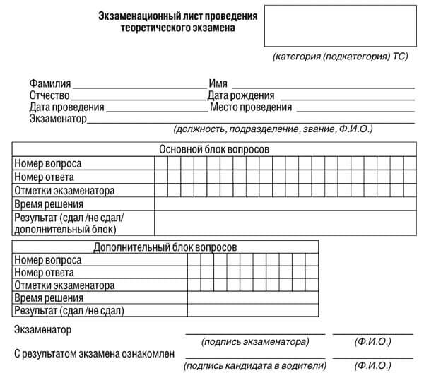 купить лист сдачи теоретического экзамена ПДД в Братске